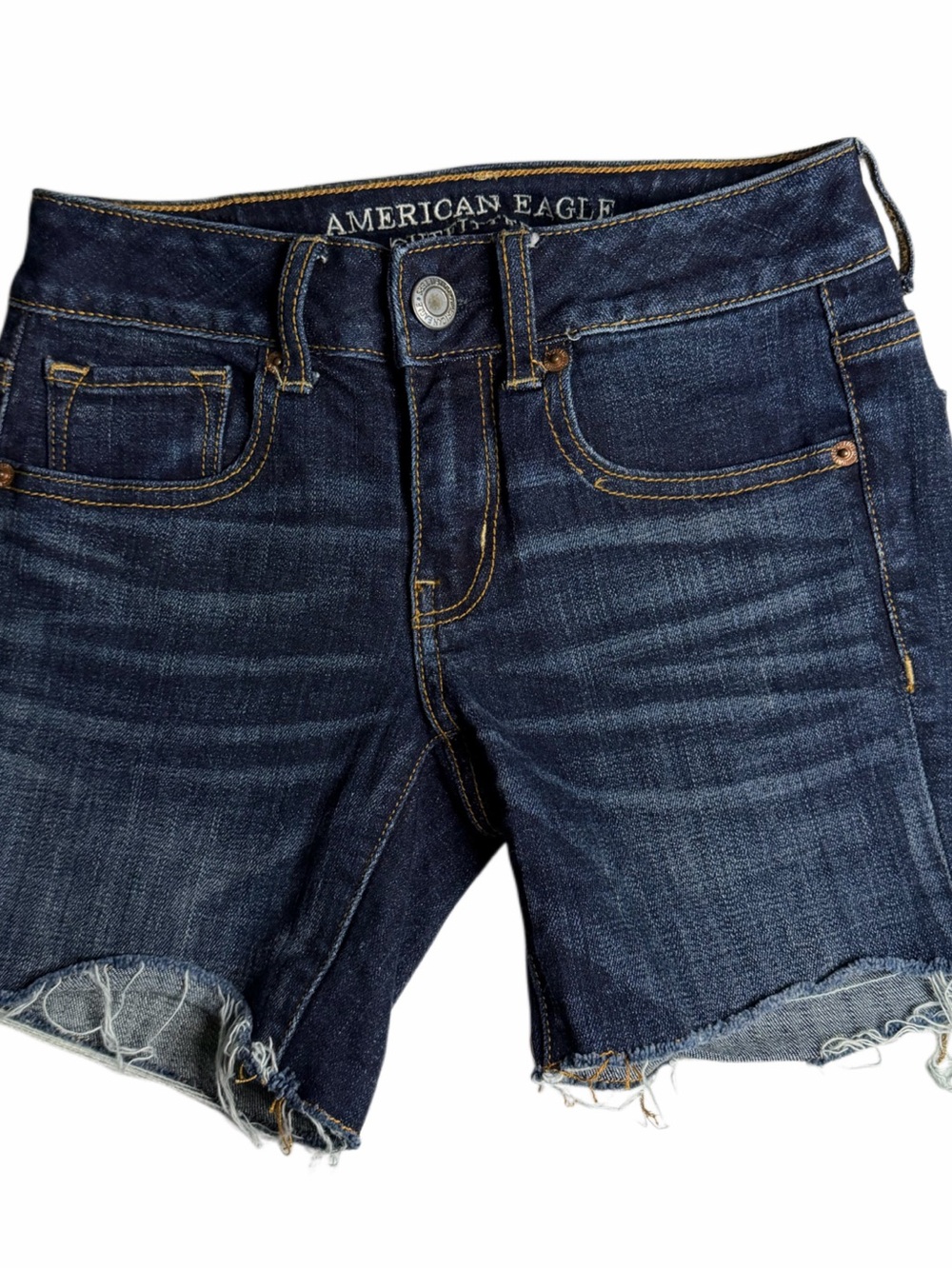 American Eagle Dark Wash Cutoff Denim Shorts Women’s Size 00 Midi Super Stretch